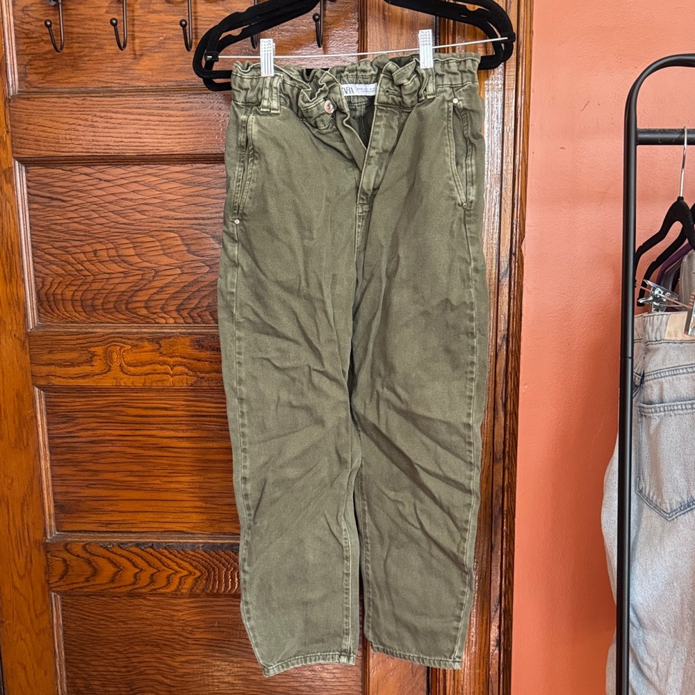Zara Olive Green Women’s Paperbag Waist Pants